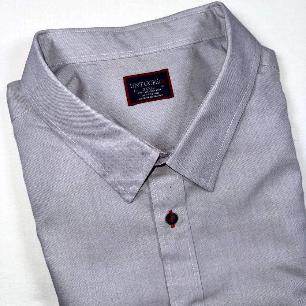 Untuckit Shirt Mens 3XL Tall Gray 100% Cotton Wrinkle-Free Long Sleeve Business